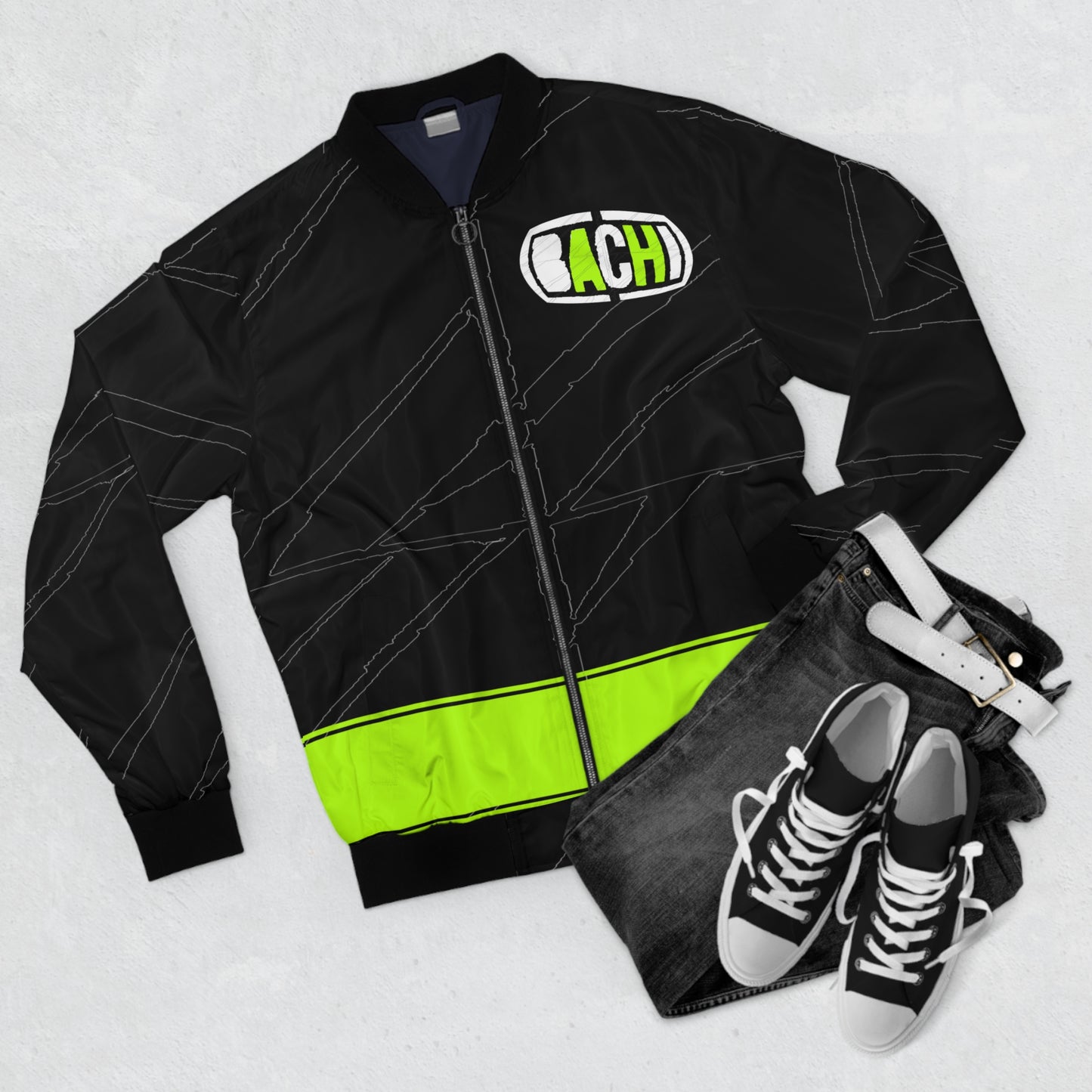 Mens Bomber AOP Jacket Black 2 Tone