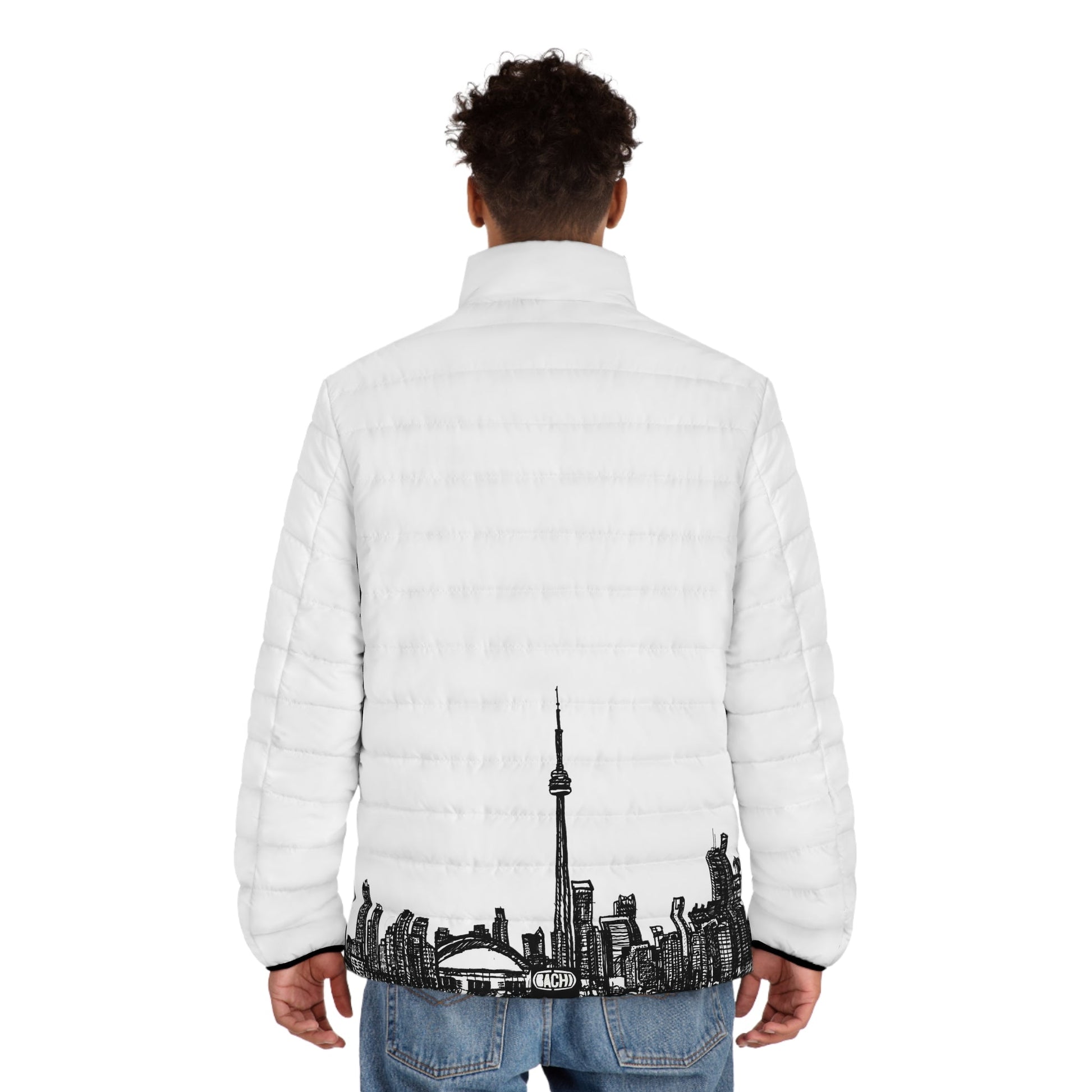 Men's Puffer Jacket (AOP) Bachi 6ix Toronto Skyline Printify
