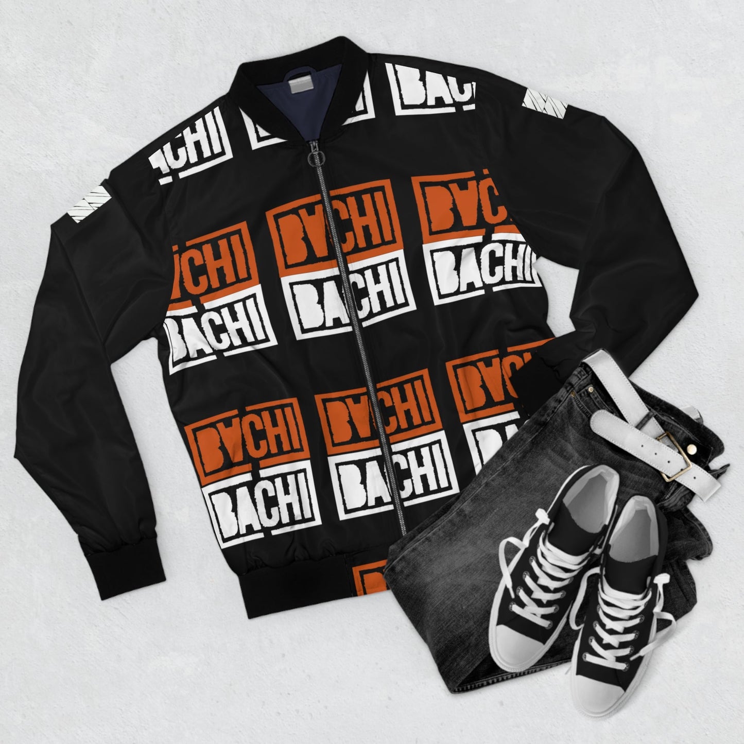 Men's AOP Bomber Jacket Bachi Tiled Print Printify