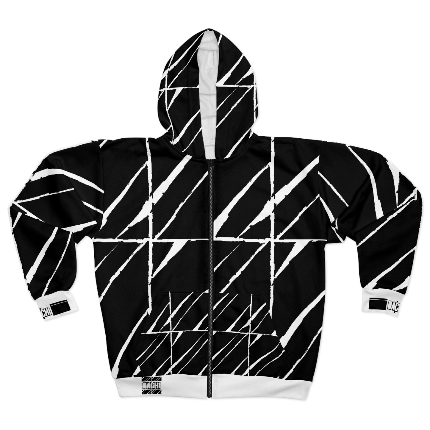 Unisex Zip Hoodie Bachi Black Square Takeover AOP Printify