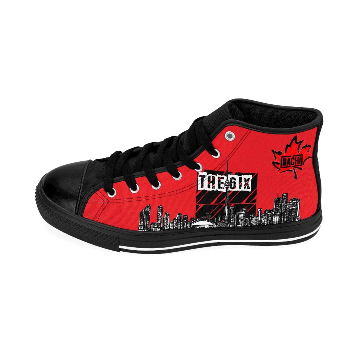 Men's Sneakers  Bach Drippers 6ix Toronto Skyline Red Printify