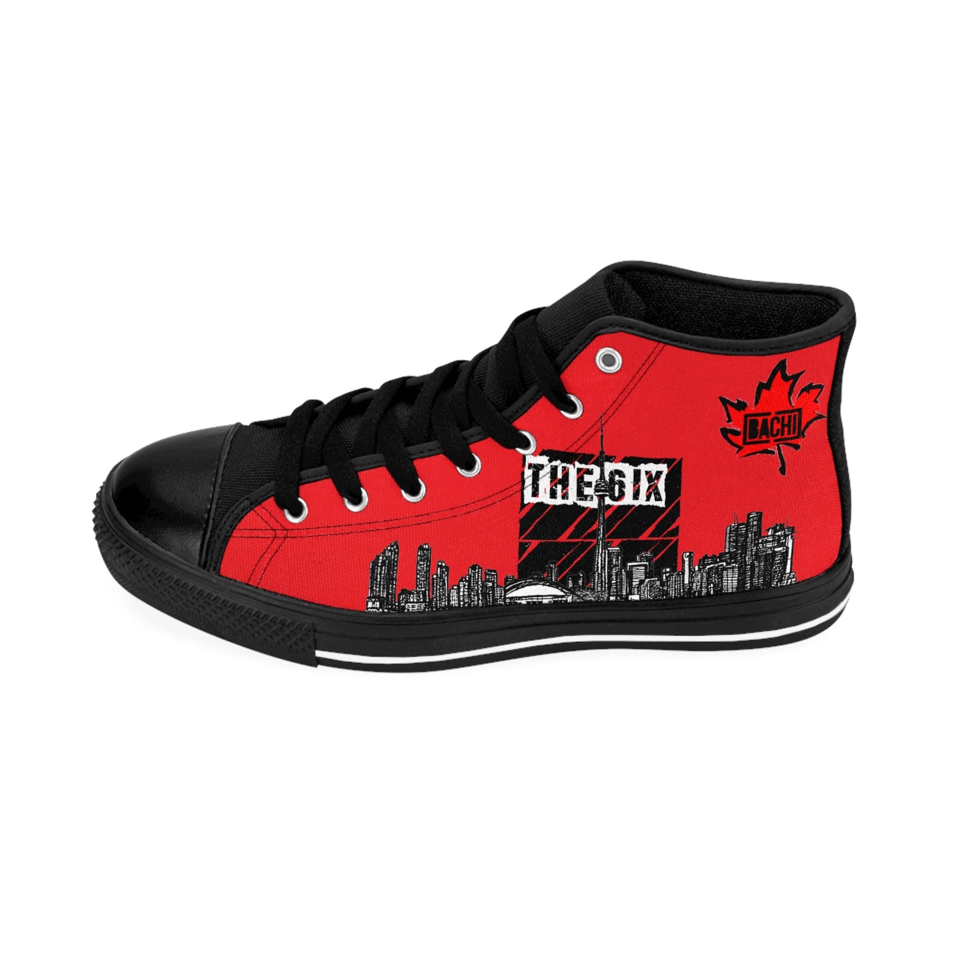 Men's Sneakers  Bach Drippers 6ix Toronto Skyline Red Printify
