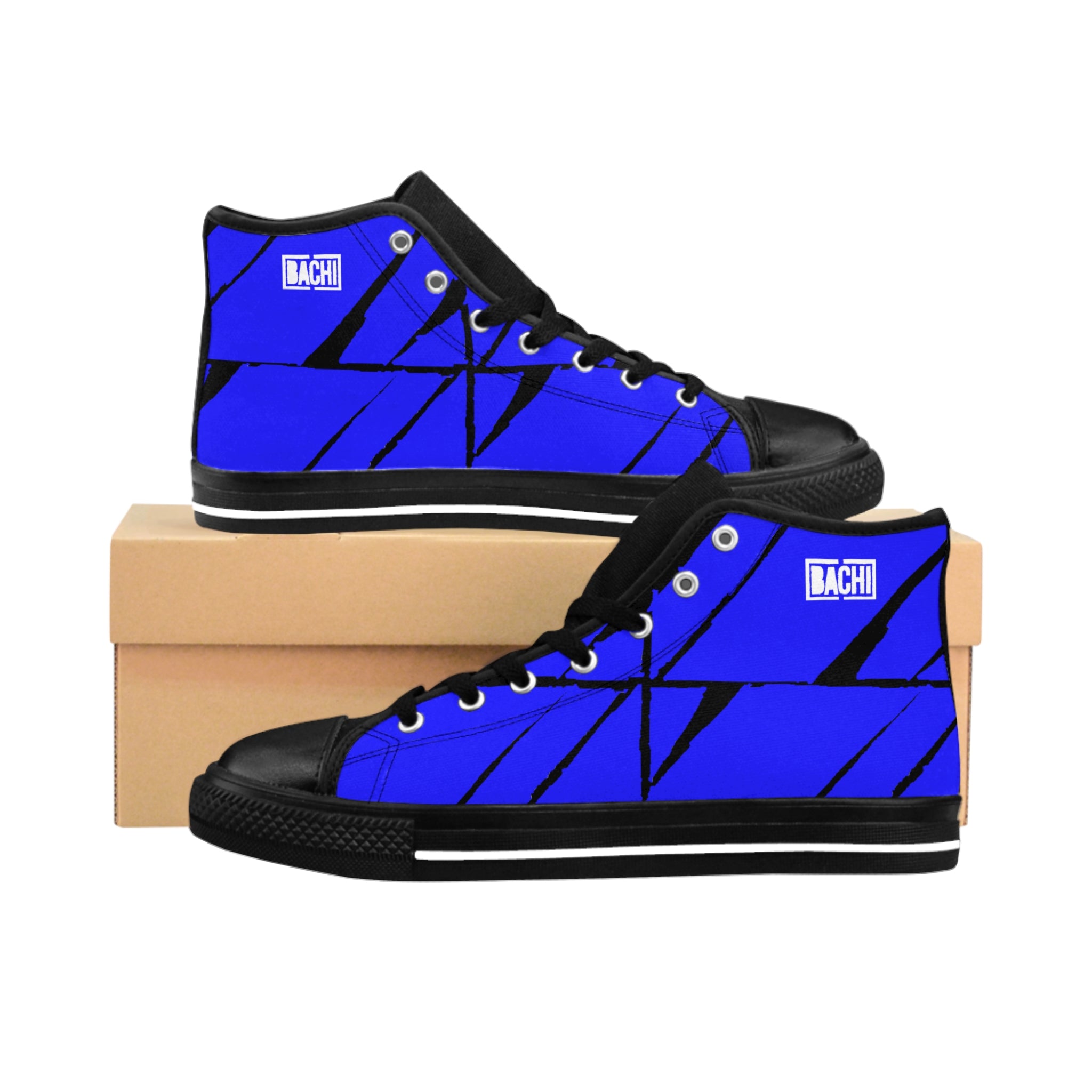Men's High-Top Sneakers Blue Squares