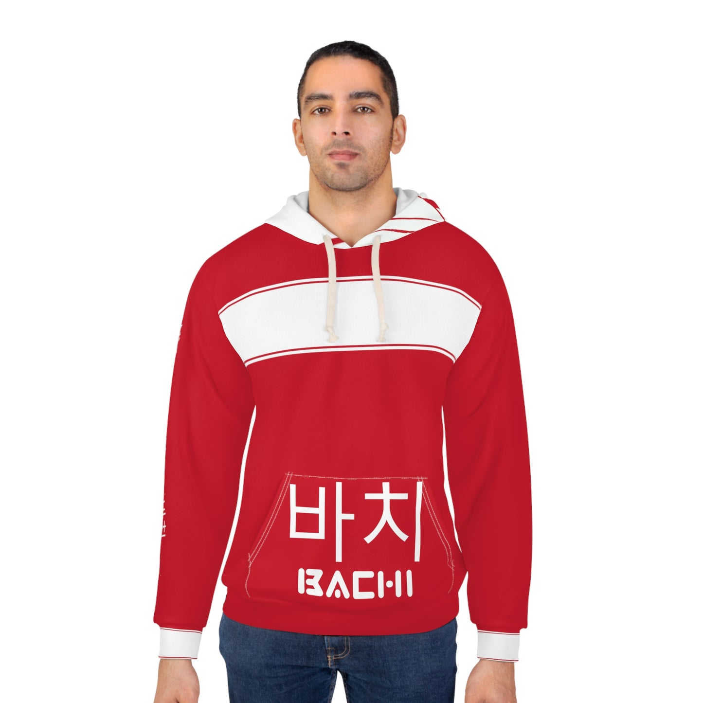 Unisex Pullover Hoodie Bachi Red Aisa Aop