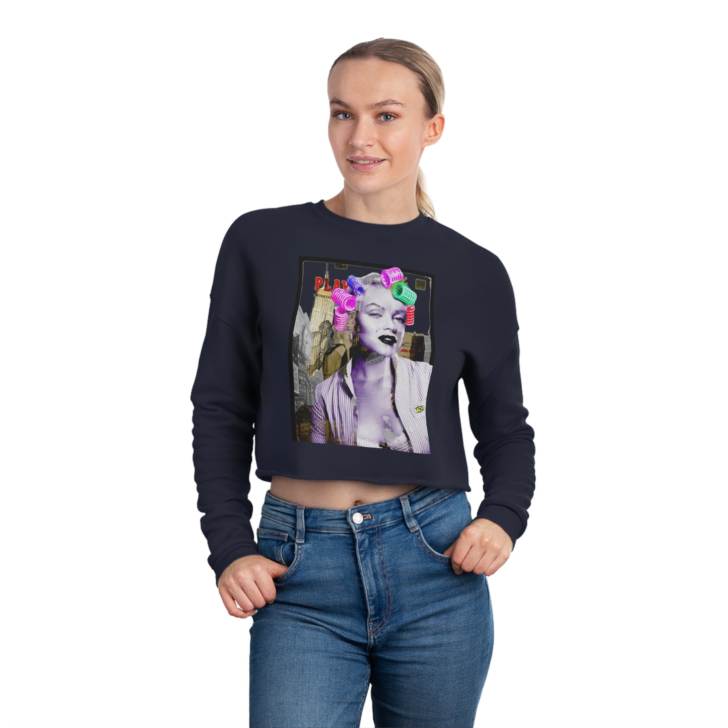 Women's Cropped Sweatshirt Marilyn Monroe Rollers